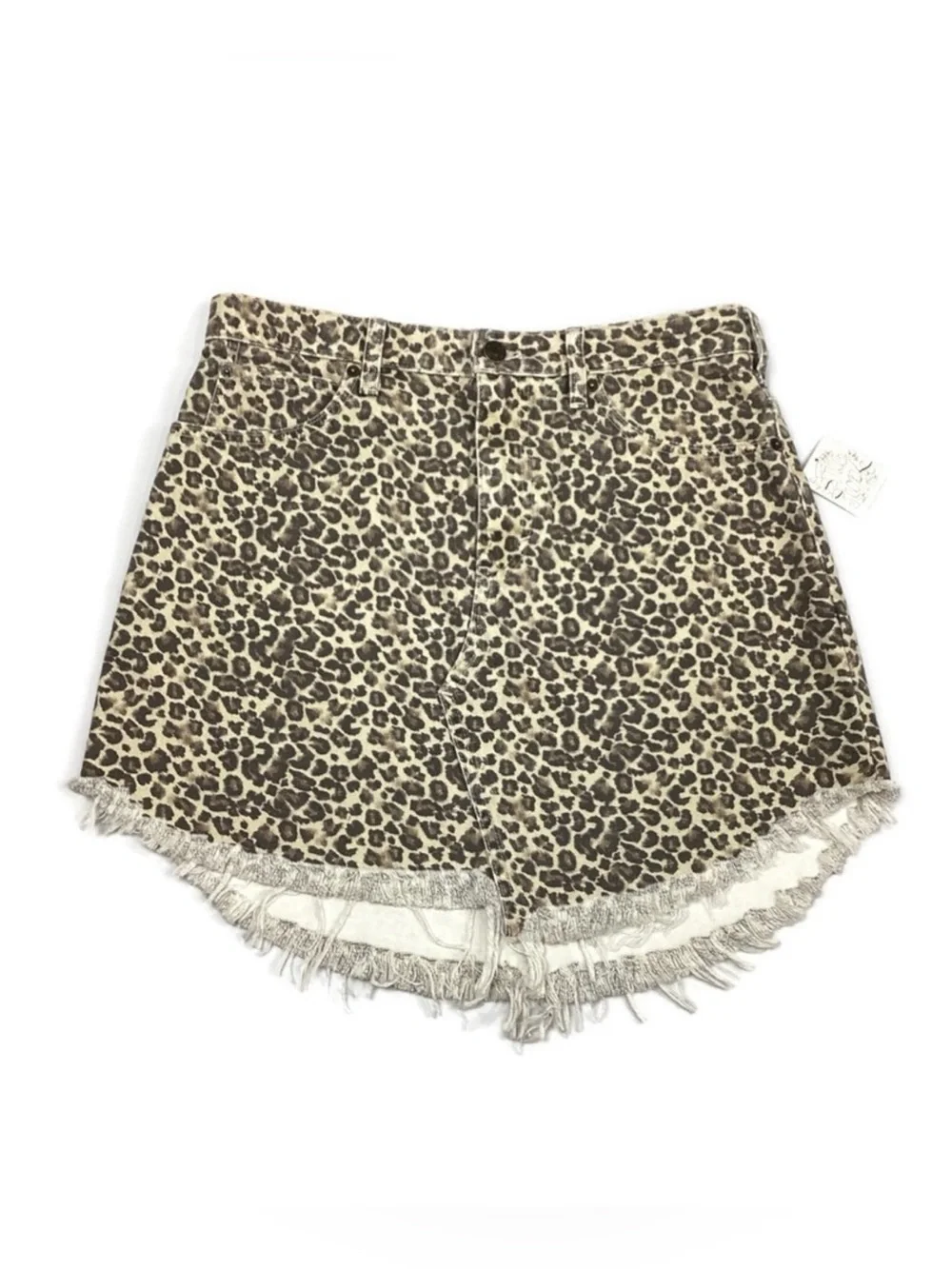 Free People Animal Print Distressed Denim Mini Skirt NEW! Retail $78